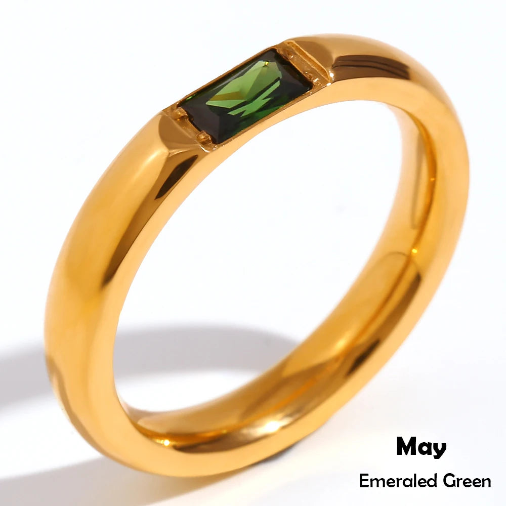 MamacitaSlay 316L Stainless Steel Zircon Birthstone Ring Party Simple Waterproof Jewelry Classic Gift Women's High Quality Ring