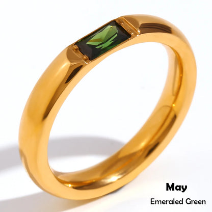MamacitaSlay 316L Stainless Steel Zircon Birthstone Ring Party Simple Waterproof Jewelry Classic Gift Women's High Quality Ring