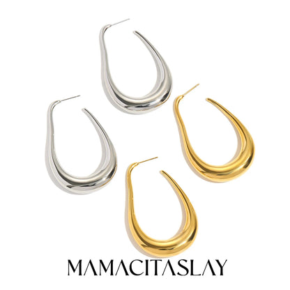 MamacitaSlay Unique Exaggerated 18K Gold Plated Stainless Steel Pear Shape Hollow Hoop Earrings Party Women's Waterproof Jewelry