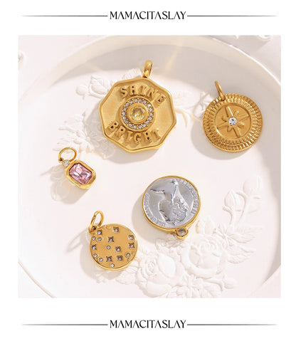 MamacitaSlay 316L Stainless Steel Zircon Star Portrait Letter Charms Necklace Earrings Bracelet DIY Accessories Women's Ornament