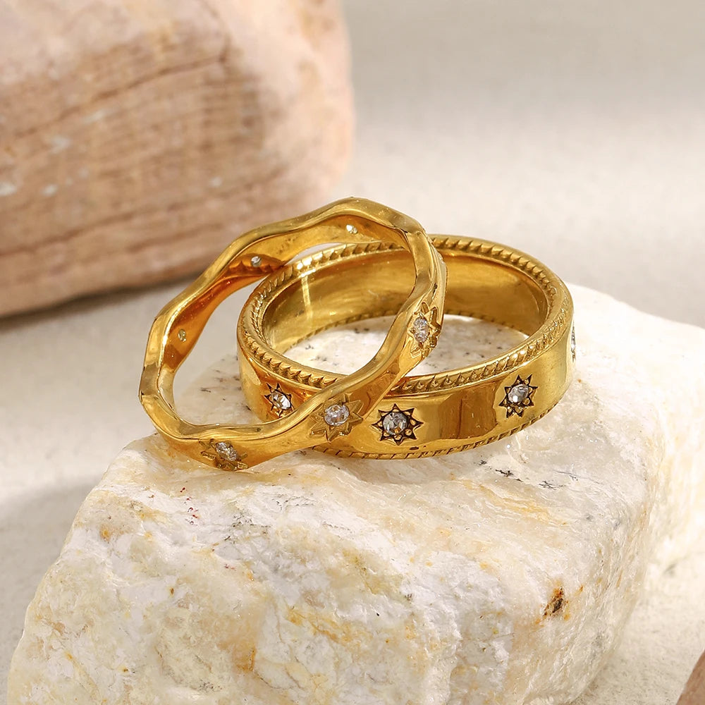 MamacitaSlay 316L Stainless Steel Zircon Star Ring 18K Gold Plated Waterproof Jewelry Women's Classic Ring High Quality Gift