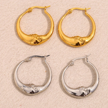 MamacitaSlay 18K Gold Plated Stainless Steel Moon Hoop Earrings Unique Waterproof Jewelry Women's Charm Statement Earrings Gift