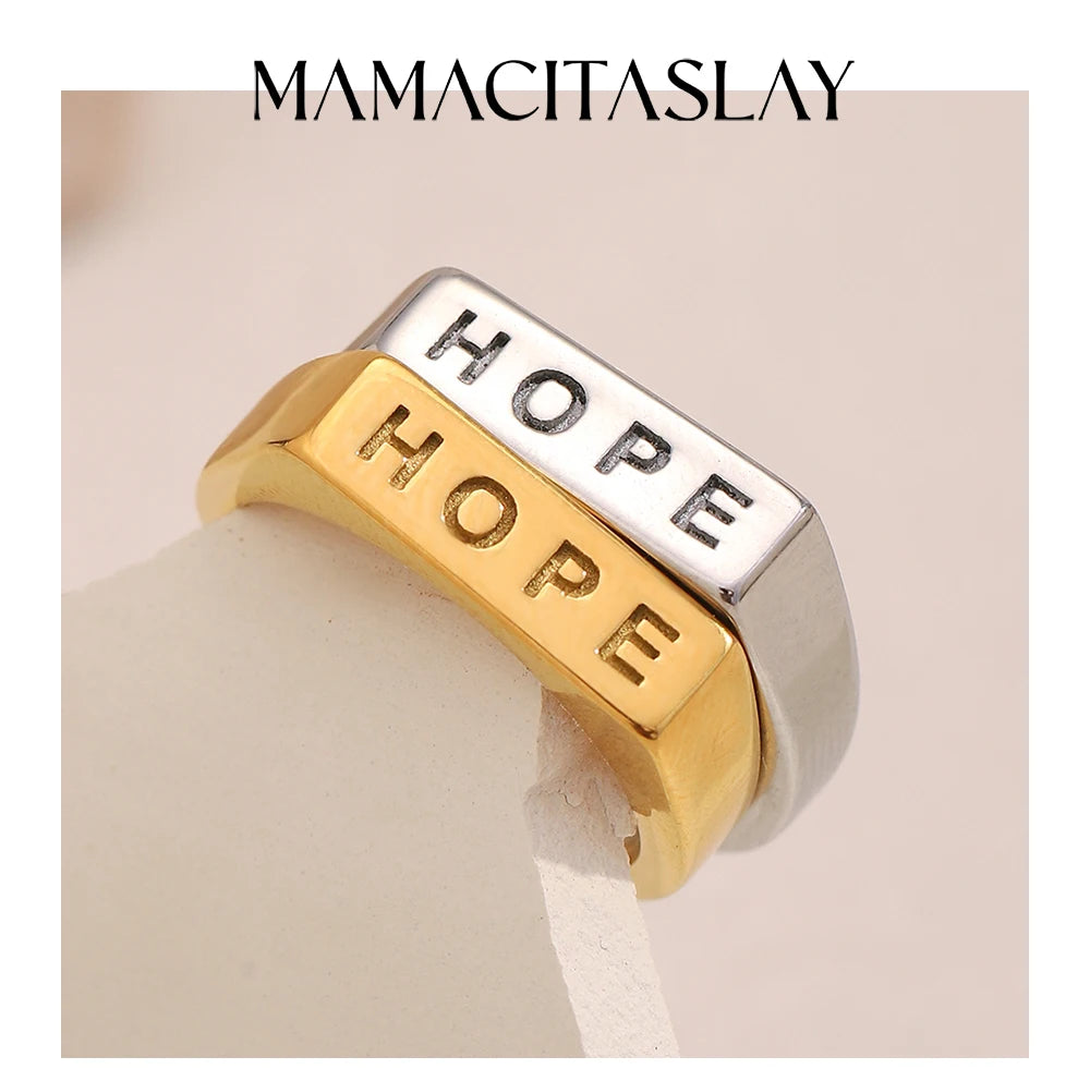 MamacitaSlay 316L Stainless Steel "HOPE" Letter Ring Party Waterproof Jewelry Women's Classic Charm Ring 2025 New Trend Gift