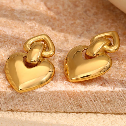 MamacitaSlay 18K Gold Plated Stainless Steel Heart Shaped Earrings Party Waterproof Jewelry Women's Charm Statement Earrings