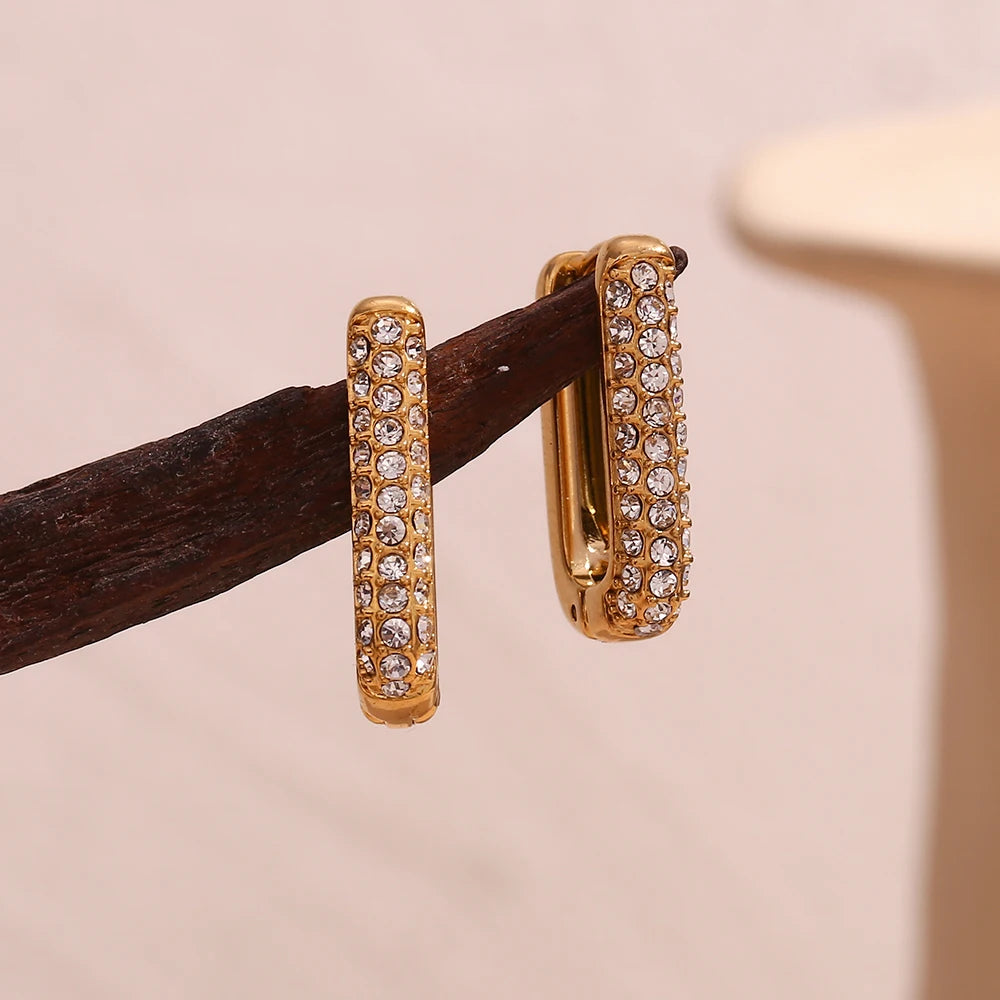 MamacitaSlay 316L Stainless Steel Zircon U Shaped Hoop Earrings 18K Gold Plated Waterproof Minimalist Jewelry For Women Gift
