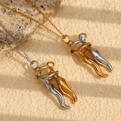 MamacitaSlay 316L Stainless Steel Two Tone Hugging Couple Necklace 18K Gold Plated Waterproof Jewelry For Couple Romantic Gift