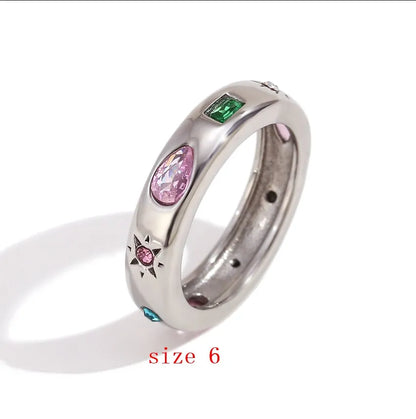 MamacitaSlay Classic Solar Geometric Zircon Bracelets Shiny Zircon Hoop Earrings 2024 Trend Stainless Steel Ring Woman