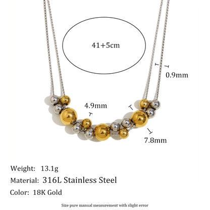 MamacitaSlay Stainless Steel Double Color Steel Ball Pendant Necklace Party Waterproof Jewelry Women's Charming Neck Jewelry