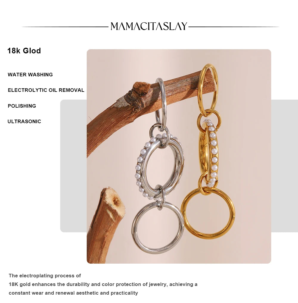 MamacitaSlay Elegant 316L Stainless Steel Pearl Three Layer Ring 18K Gold Plated Waterproof Jewelry Women's Charm Ring Gift 2025
