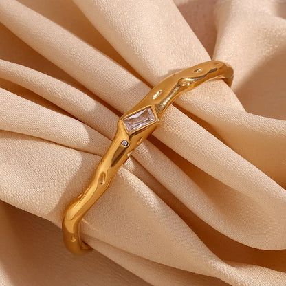 MamacitaSlay 316L Stainless Steel Twisted Shape Zircon Cuff Bracelet 18K Gold Plated Waterproof Jewelry For Women Everyday Wear