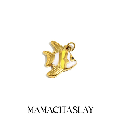 MamacitaSlay 316L Stainless Steel Enamel Ocean Style Fish Charms Earrings Necklace Bracelet DIY Pendant Women's Handmade Gift