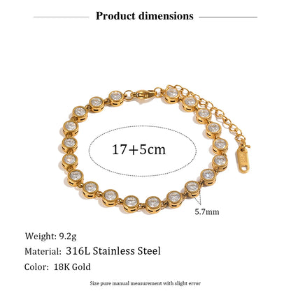 MamacitaSlay 316LStainlessSteel Round Zircon Tennis Bracelet 18K Gold Plated Waterproof Jewelry For Women Wedding Dating Jewelry