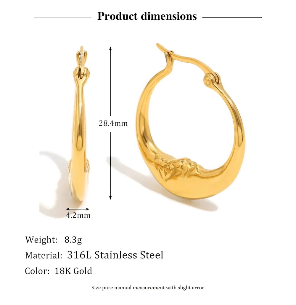 MamacitaSlay 18K Gold Plated Stainless Steel Moon Hoop Earrings Unique Waterproof Jewelry Women's Charm Statement Earrings Gift