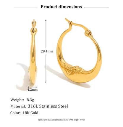 MamacitaSlay 18K Gold Plated Stainless Steel Moon Hoop Earrings Unique Waterproof Jewelry Women's Charm Statement Earrings Gift