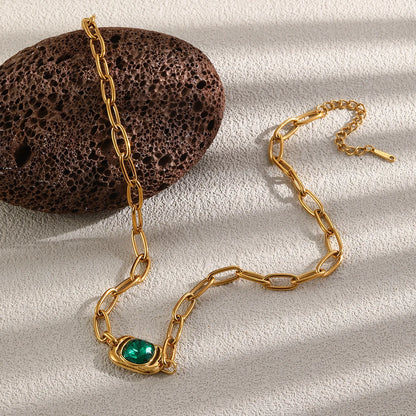 MamacitaSlay 316L Stainless Steel Green Zircon Pendant Necklace 18K Gold Plated Waterproof Vintage Luxury Jewelry Gift For Women