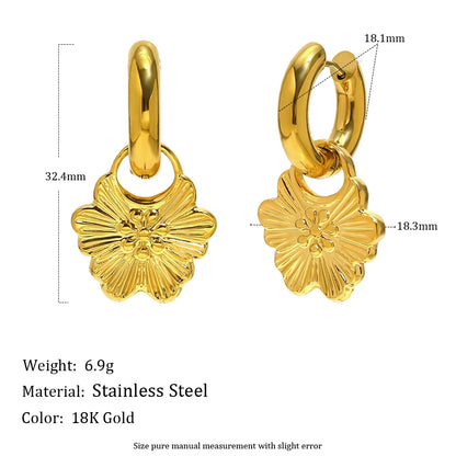 MamacitaSlay 316L Stainless Steel Flower Hoop Earrings 18K Gold Plated Waterproof Jewelry Women's Elegant Statement Earrings