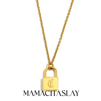 MamacitaSlay 316L Stainless Steel Ancient Letters Engaged Lock Pendant Necklace 18K Gold Plated Waterproof Neck Jewelry Gift