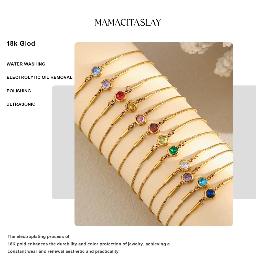 MamacitaSlay 316L Stainless Steel Zircon December Birthstone Adjustable Bracelet Waterproof Wrist Jewelry Women's Charm Bracelet