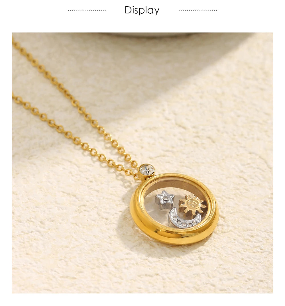 MamacitaSlay 316L Stainless Steel Celestial Pendant Necklace 18K Gold Plated Waterproof Jewelry Gift For Women Everyday Wear