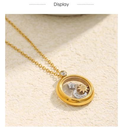 MamacitaSlay 316L Stainless Steel Celestial Pendant Necklace 18K Gold Plated Waterproof Jewelry Gift For Women Everyday Wear