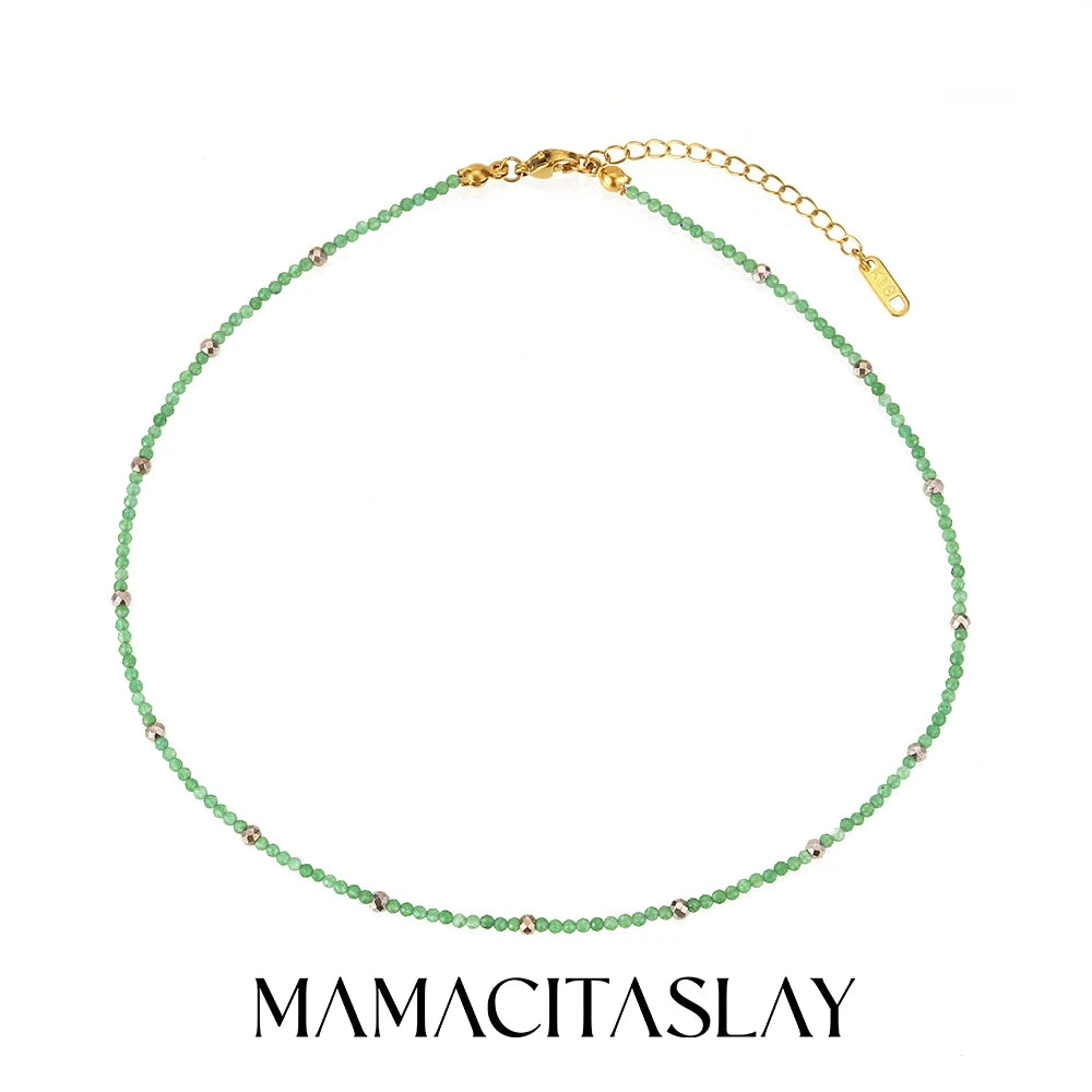 MamacitaSlay 316L Stainless Steel Natural Stone Necklace Elastic Rope Bracelet Handmade Waterproof Jewelry Women's Classic Gift