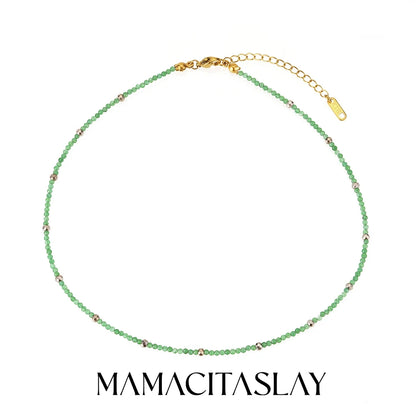 MamacitaSlay 316L Stainless Steel Natural Stone Necklace Elastic Rope Bracelet Handmade Waterproof Jewelry Women's Classic Gift