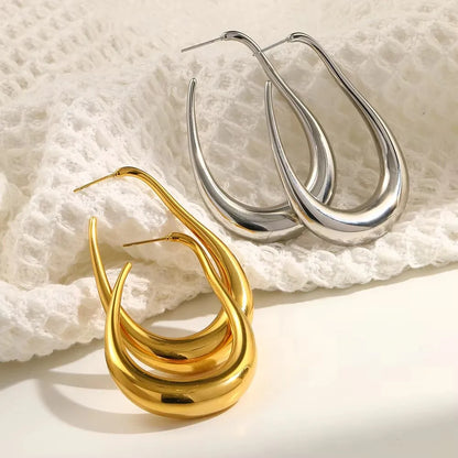 MamacitaSlay 316L Stainless Steel Pear Shape Hollow Out Hoop Earrings 18K Gold Plated Waterproof Jewelry Women's Unique Earrings