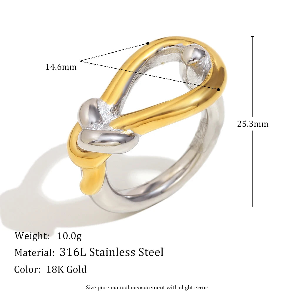 MamacitaSlay 316L Stainless Steel Mixed Color Knot Shaped Hollow Ring 2025 New Trend Waterproof Ring Women's Creative Cool Ring