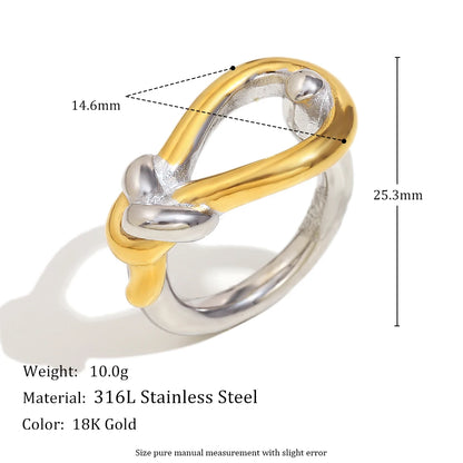 MamacitaSlay 316L Stainless Steel Mixed Color Knot Shaped Hollow Ring 2025 New Trend Waterproof Ring Women's Creative Cool Ring