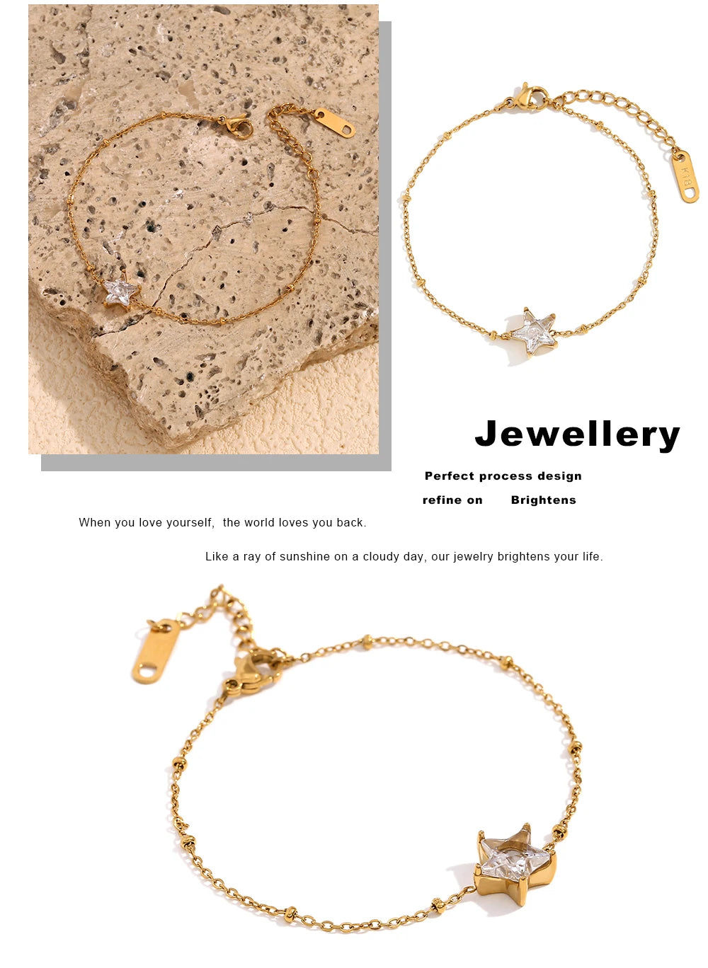 MamacitaSlay Elegant Sparking Star Thin Chain bracelets Tarnish Free Watewrproof stainless steel bracelet Trendy jewelry women