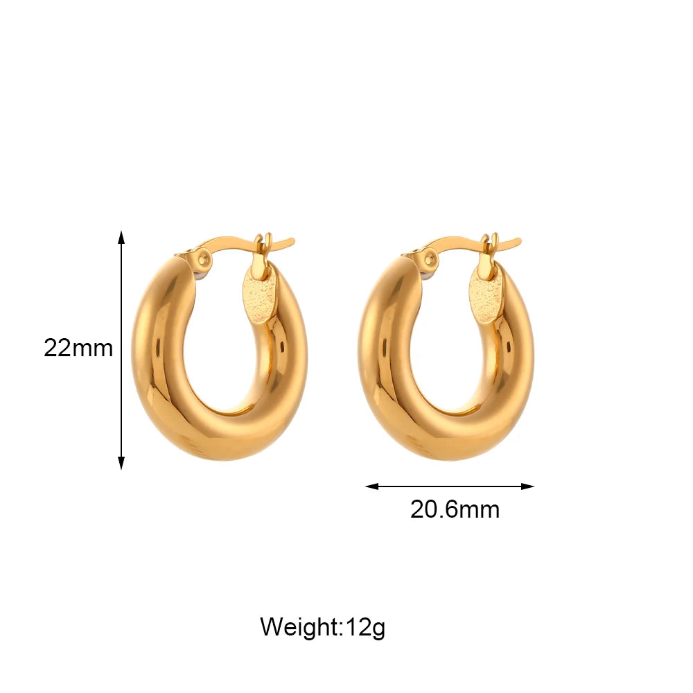 MamacitaSlay Minimalist 18K Gold Plated 316L Stainless Steel Different Sizes Hoop Earrings Waterproof Party Jewelry for Women