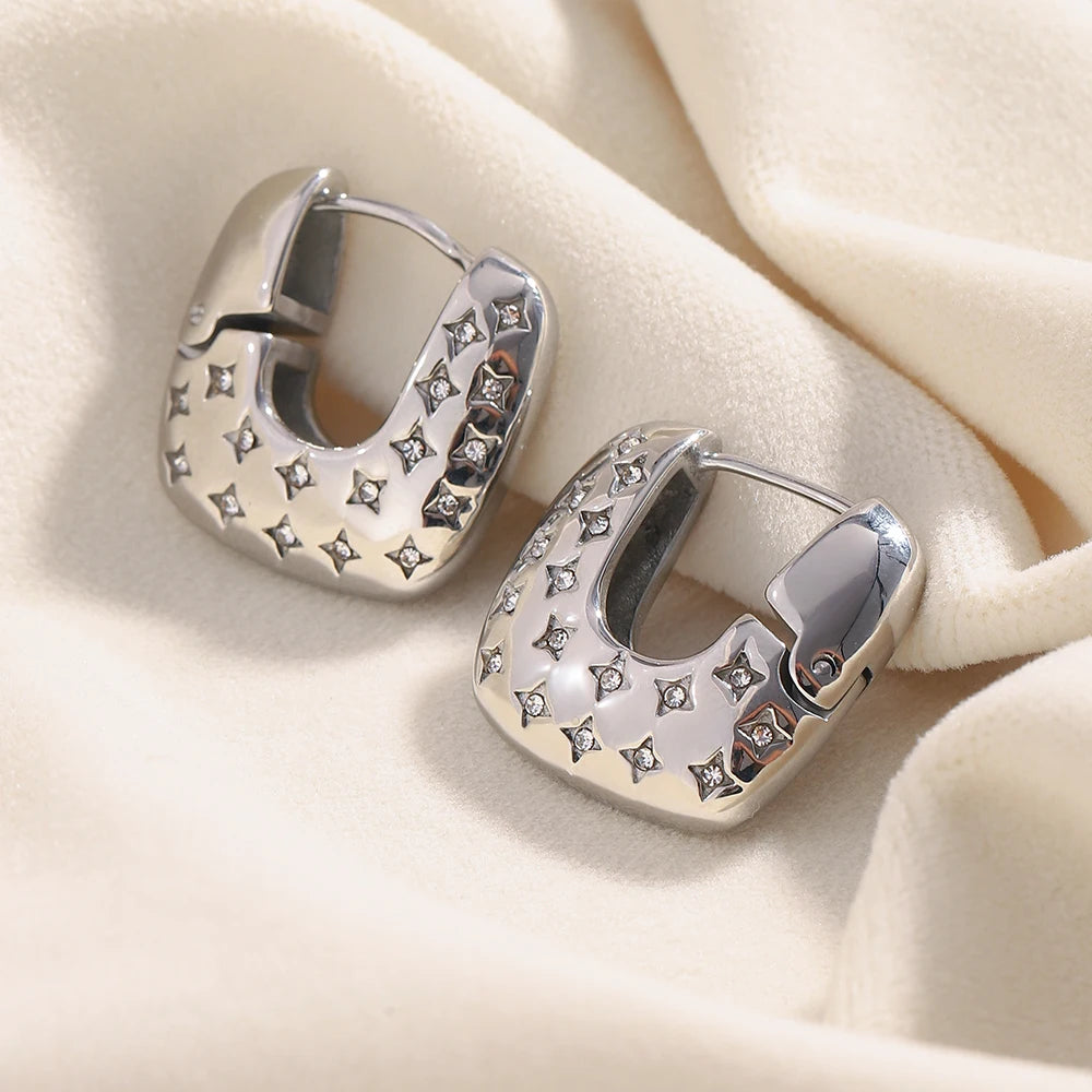 MamacitaSlay 316L Stainless Steel Zircon Star Square Hoop Earrings 18K Gold Plated Waterproof Jewelry For Women Gift Daily Wear