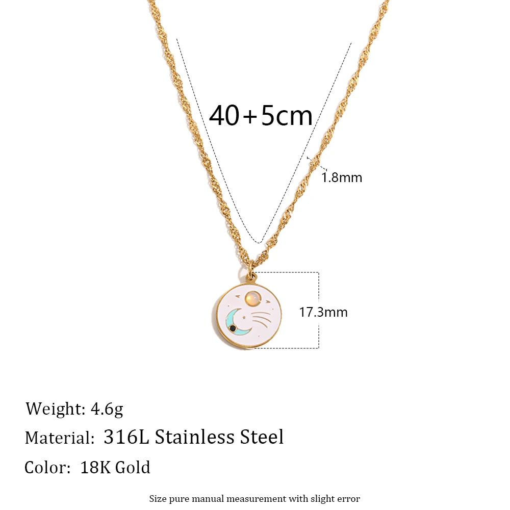 MamacitaSlay 316L Stainless Steel Rainbow Moon Star Enamel Necklace 18K Gold Plated Waterproof Jewelry For Women Everyday Wear