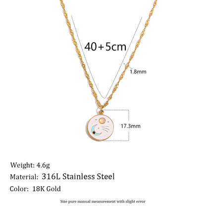 MamacitaSlay 316L Stainless Steel Rainbow Moon Star Enamel Necklace 18K Gold Plated Waterproof Jewelry For Women Everyday Wear