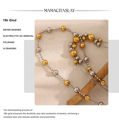 MamacitaSlay Stainless Steel Double Color Steel Ball Pendant Necklace Party Waterproof Jewelry Women's Charming Neck Jewelry