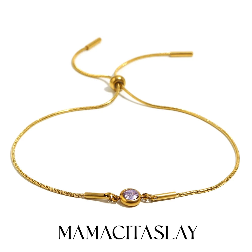 MamacitaSlay 316L Stainless Steel Zircon December Birthstone Adjustable Bracelet Waterproof Wrist Jewelry Women's Charm Bracelet