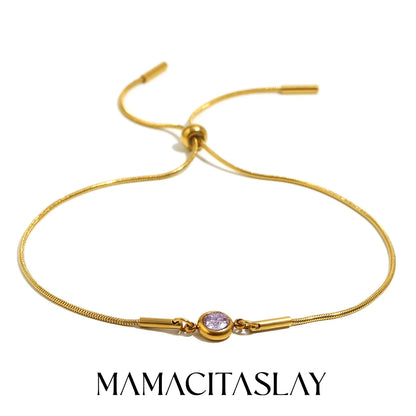MamacitaSlay 316L Stainless Steel Zircon December Birthstone Adjustable Bracelet Waterproof Wrist Jewelry Women's Charm Bracelet