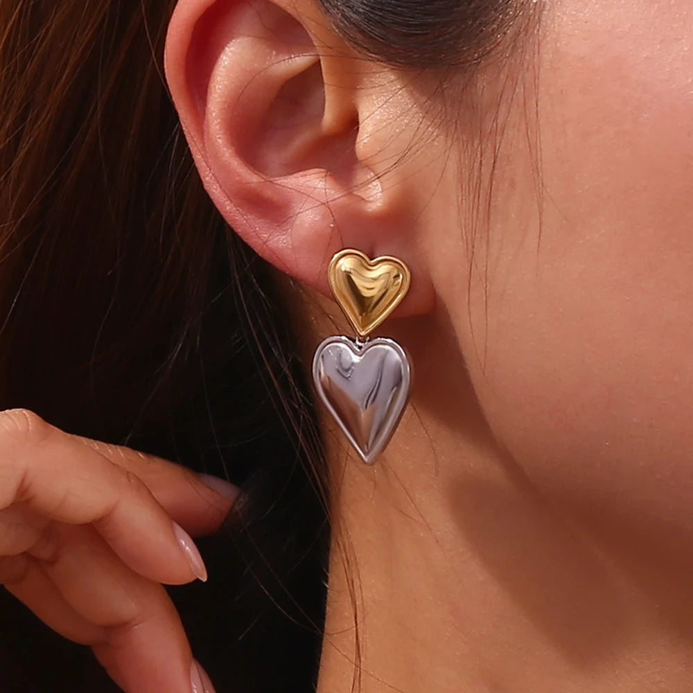 MamacitaSlay 316L Stainless Steel Mixed Color Heart Drop Earrings 18K Gold Plated Waterproof Jewelry For Women Everyday Wear