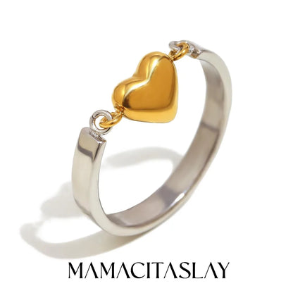 MamacitaSlay 316L Stainless Steel Two Tone Heart Ring Party Waterproof Jewelry Women's Unique Cool Charm Ring 2025 Trend Gift