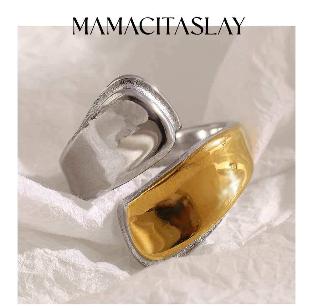 MamacitaSlay 316L Stainless Steel Two Tone Asymmetric Opening Ring Party Waterproof Jewelry Women's Unique Cool Creative Gift