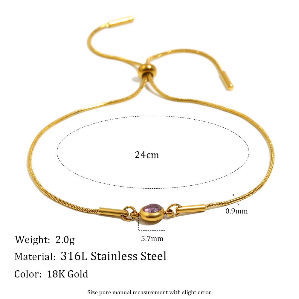 MamacitaSlay 316L Stainless Steel Zircon December Birthstone Adjustable Bracelet Waterproof Wrist Jewelry Women's Charm Bracelet