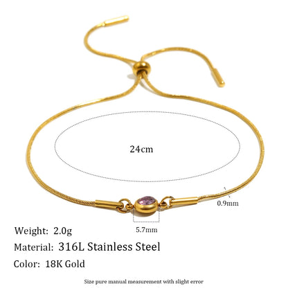 MamacitaSlay 316L Stainless Steel Zircon December Birthstone Adjustable Bracelet Waterproof Wrist Jewelry Women's Charm Bracelet