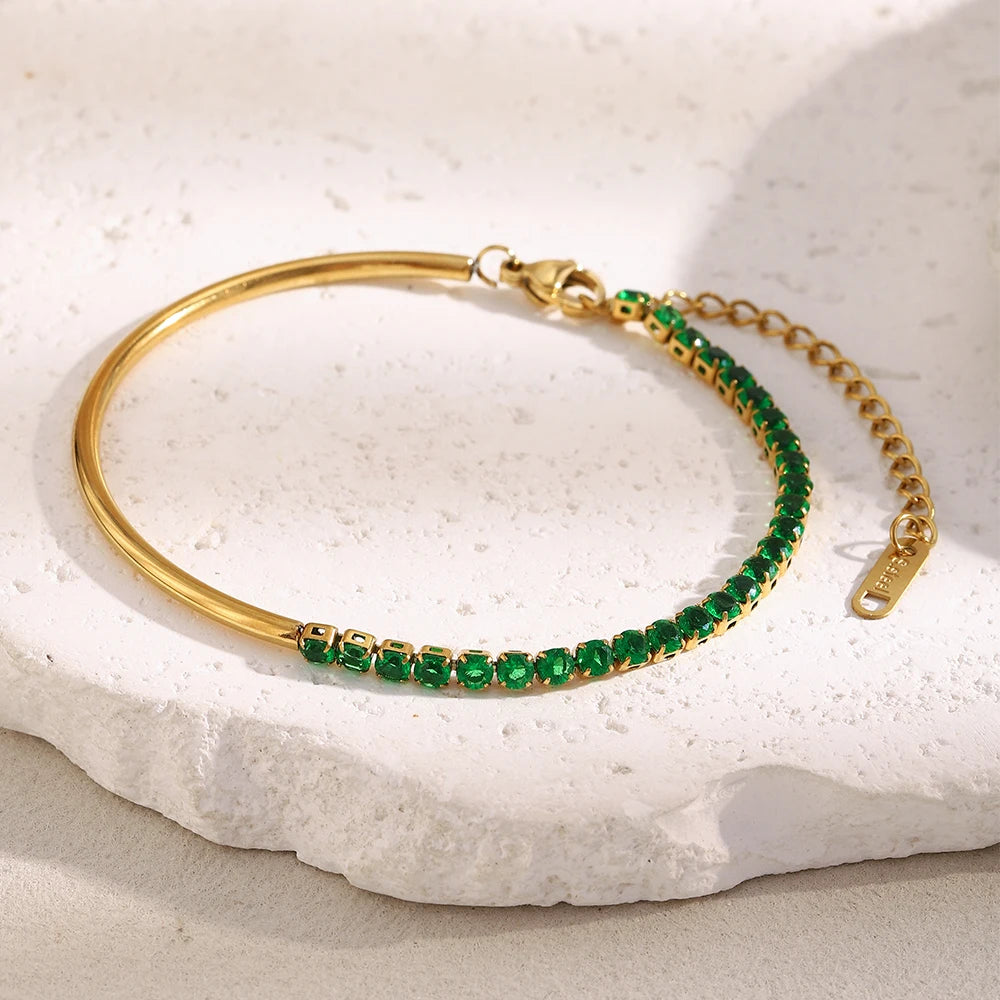 MamacitaSlay 316L Stainless Steel Zircon Asymmetric Bracelet Party Waterproof Jewelry Women's Creative Wrist Jewelry Bracelet