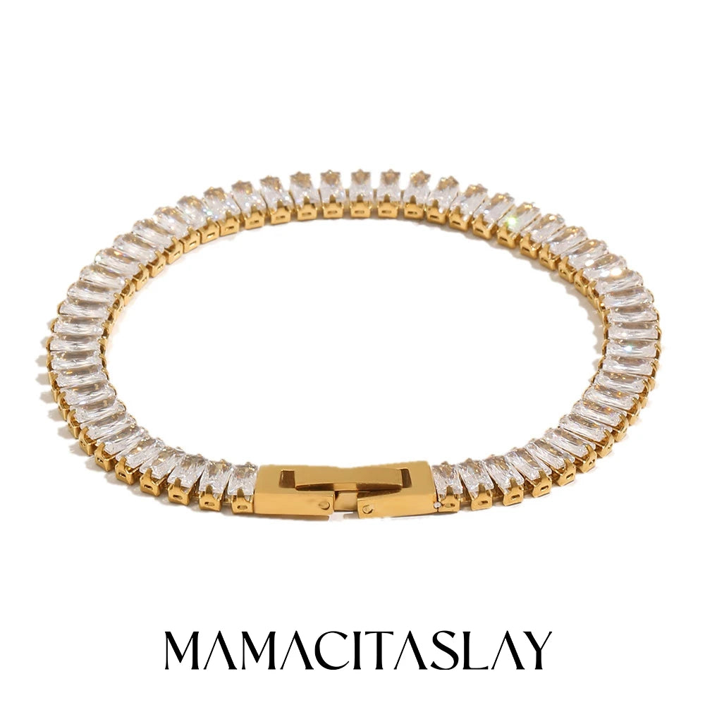 MamacitaSlay 316L Stainless Steel Baguette Zircon Bracelet 18K Gold Plated Waterproof Jewelry For Women Trend Stackable Bracelet
