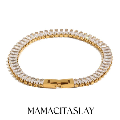 MamacitaSlay 316L Stainless Steel Baguette Zircon Bracelet 18K Gold Plated Waterproof Jewelry For Women Trend Stackable Bracelet