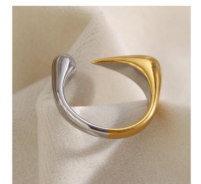 MamacitaSlay Unique Cool 316L Stainless Steel Two Tone Bird Beak Shaped Asymmetrical Open Ring Waterproof Jewelry Women's Ring