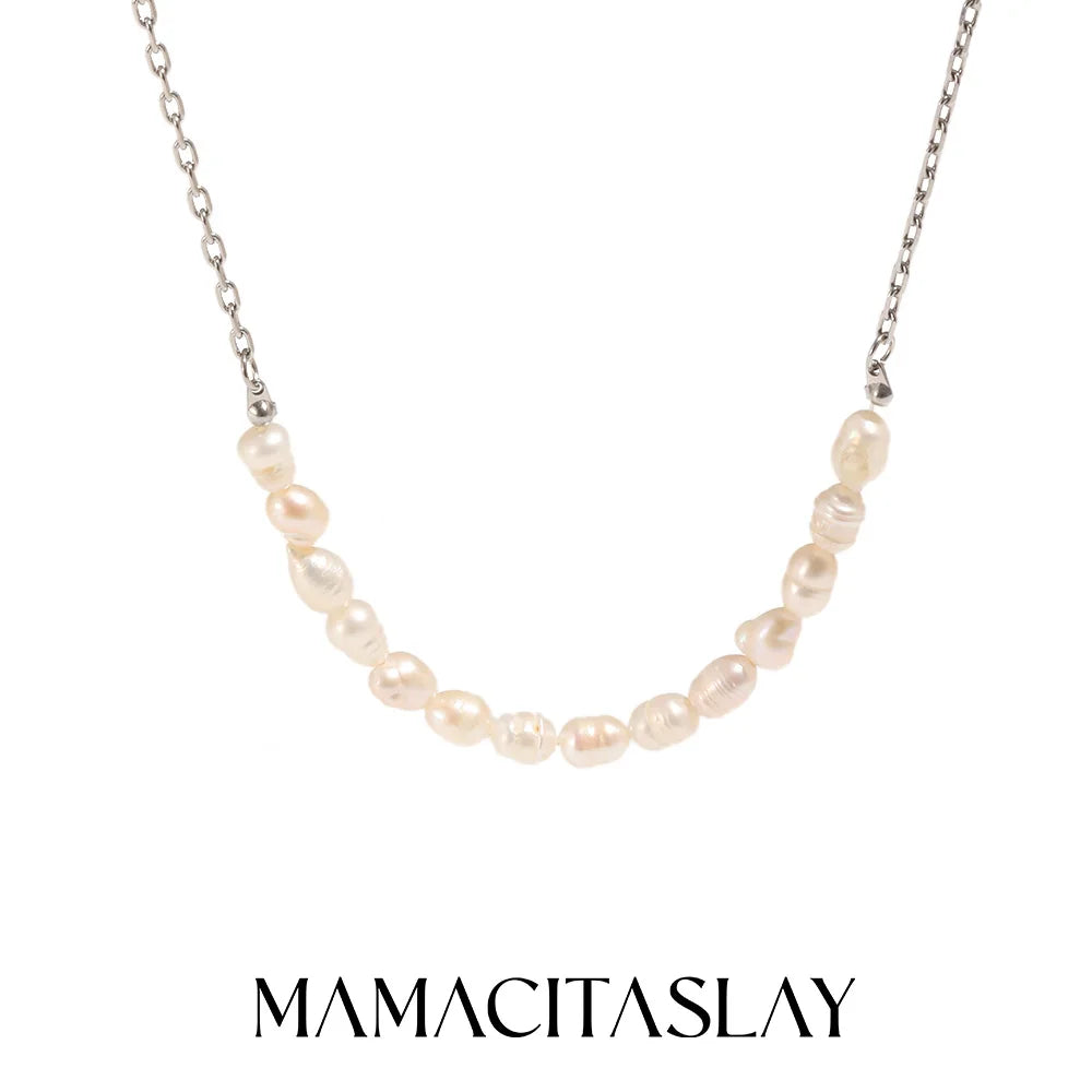 MamacitaSlay 316L Stainless Steel Zircon Baroque Pearl Earrings Necklace 18K Gold Plated Waterproof Jewelry Set For Women Gift