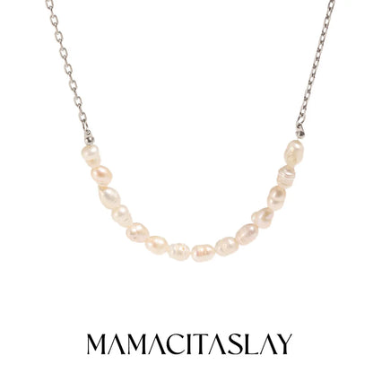 MamacitaSlay 316L Stainless Steel Zircon Baroque Pearl Earrings Necklace 18K Gold Plated Waterproof Jewelry Set For Women Gift