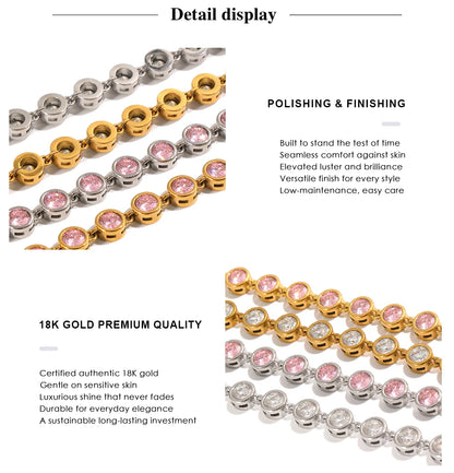 MamacitaSlay 316LStainlessSteel Round Zircon Tennis Bracelet 18K Gold Plated Waterproof Jewelry For Women Wedding Dating Jewelry