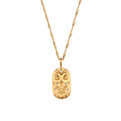 MamacitaSlay 316L Stainless Steel Zircon 12 Constellation Tarot Card Necklace 18K Gold Plated Waterproof Jewelry Women's Gifts